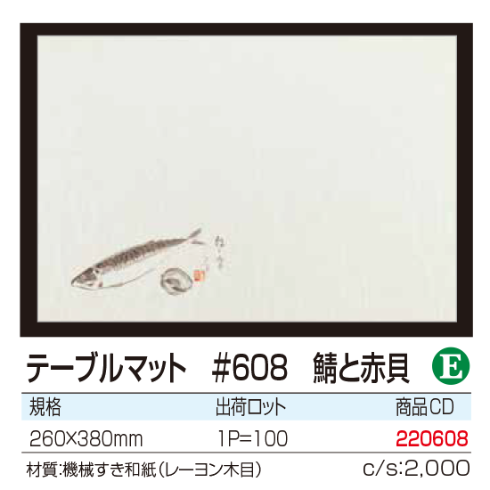 テーブルマット ＃608　鯖と赤貝