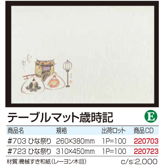 テーブルマット歳時記 　ひな祭り