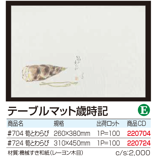 テーブルマット歳時記 　筍とわらび