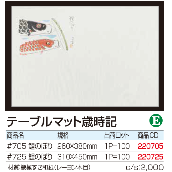 テーブルマット歳時記 鯉のぼり