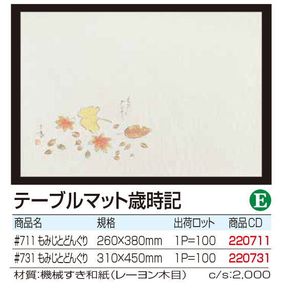 テーブルマット歳時記 　もみじとどんぐり