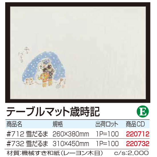 テーブルマット歳時記 雪だるま