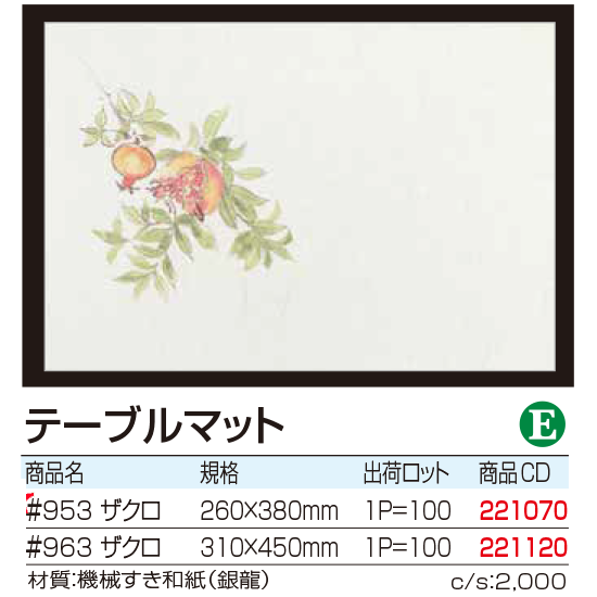 テーブルマット ザクロ